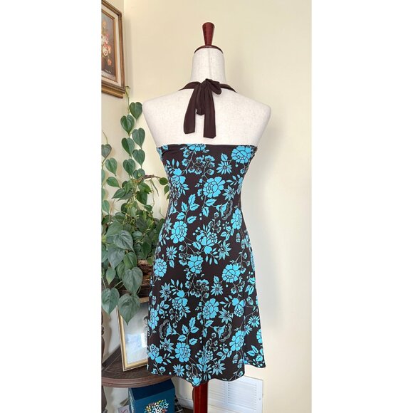 Body Central Brown & Blue Floral Summer Halter Dress sz S NEW - Picture 5 of 7